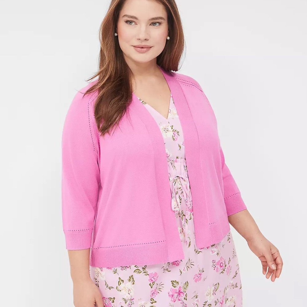 💖 3/4-Sleeve Cropped Shrug – Super Pink 💖